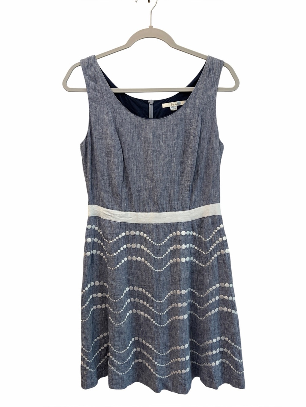 Boden Coastal Vacation 100% Linen Chambray Sleeveless A-Line Mini Dress Size 8R